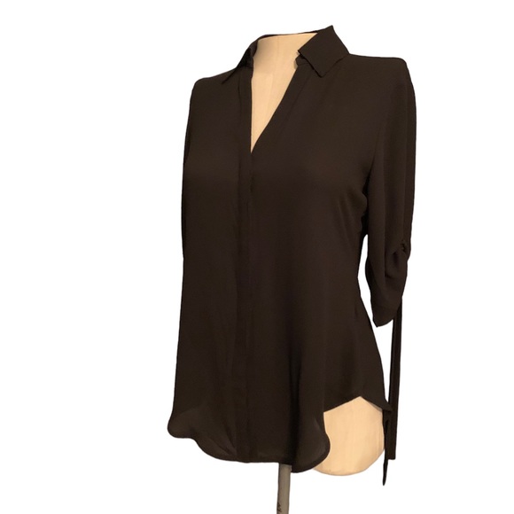 Express XXS Portofino Top black sheer button down 3/4 sleeves - Picture 8 of 8